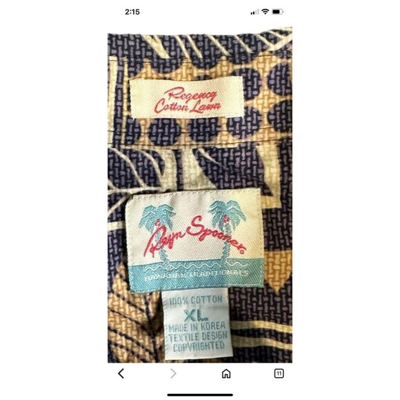 Reyn Spooner Mens L Leaf‎  Polka Dot Print Brown Shirt Cotton Button Up FLAW - Picture 10 of 11